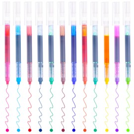 Qupaen 12 Pcs Color Gel Pens Quick Dry Liquid Ink Smooth Writing Pens for Drawing,Note Taking and Journaling,0.5mm Fine Point