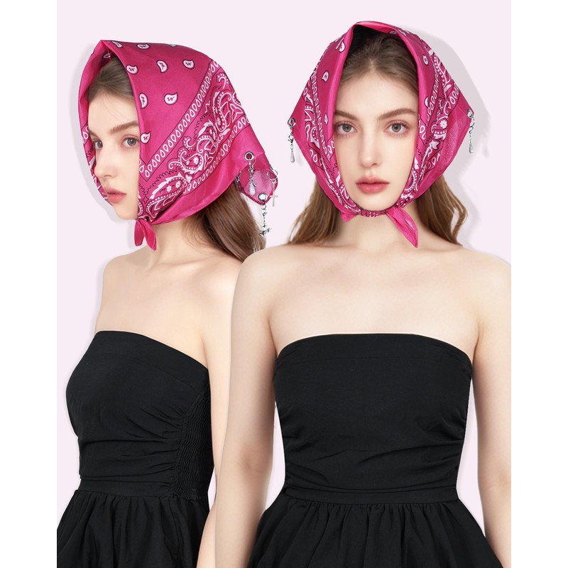 JENSVOIR Bandana for Women - Hot Pink Paisley Hollow Out