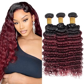 22 24 26 Inch Ombre Bundles Color 1b99j Deep Wave Bundles Two Tone Black And Red Unprocessed Brazilian Virgin Hair For Women