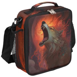 Fierce Wolf Howling Insulated Lunch Bag for Men Women Reusable Lunch Box Thermal Cooler Lunch Tote With Adjustable Shoulder Starp for Camping Office Picnic Adults