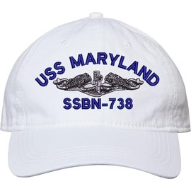 USS Maryland SSBN-738 with Silver Dolphins Unstructured Dad Cap (White)