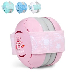 LYSIAN Pink Baby Ear Muffs Noise Cancelling with Elastic Headband, Baby Headphones Earmuffs for Infant Hearing Protection Sleeping, Nap, Travel, Games, Festival
