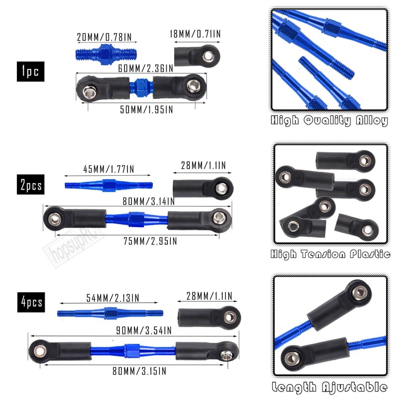 hopsupRC Adjustable Turnbuckles Upgrades Part for 1/10 Slash/Rustler/Stampede/Bandit VXL 4WD,