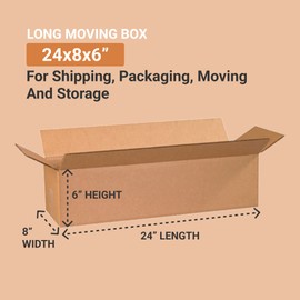 BOX USA Shipping Boxes Medium 24"L x 8"W x 6"H 25-Pack, Cardboard Box for Shipping, Moving, Mailing, Packing, Packaging and Storage