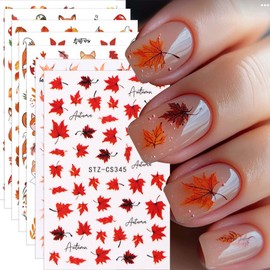 Fall Nail Stickers Maple Leaf Fox Nail Decals 7PCS 3D Self-Adhesive Autumn Sticker for Nails Pumpkins Animal Leaves Design Nail Art Supplies Autumn Nail Art Stickers for Women DIY Nail Decorations