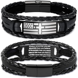TOLOWOBK Graduation Gifts for Him Men 2025 American Flag Cross Bracelet for Mens, Teens Leather Bracelet Bible Verse Christian Jewelry Birthday Gift for Men Communion Baptism Gifts for Teenager
