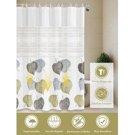 Cortina de Ducha con 12 Ganchos, 180×200CM Cortina de Plástico Impermeable para Baño de Secado Rápido y Antimoho Fácil de Instalar para Duchas de Baño,Puestos y Bañeras (Hoja Blanca)