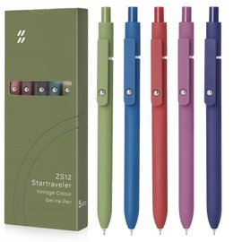 FIOVER 5pcs Gel Pens 0.5mm Quick Dry Black Ink Pens Fine Point Smooth Writing Pen High-End Series Ballpoint Pens for School Office Home Supplies, Gifts for Women and Men (Retro color)