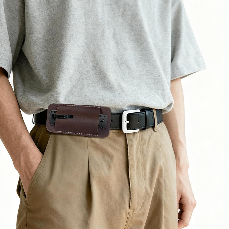 Leather Knife Sheath for Belt, Horizontal Carry Pocket Knife Holder,
