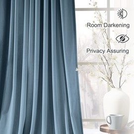 Lazzzy Blue Velvet Blackout Curtain Thermal Insulated Curtain for Bedroom Living Room Darkening Privacy Drapes Noise Reducing Velvet Curtain Rod Pocket 63 Inch Long Curtain (1 Panel) Dark Slate