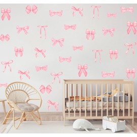 OLMIXA Watercolor Pink Bow Wall Decal, Light Pink Bowtie Wall Stickers, Vinyl Bow Knot Wall Art for Girls Bedroom Kids Room Decor