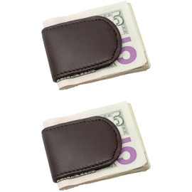 Genuine Cowhide Smooth Brown Leather Magnetic Money Clip