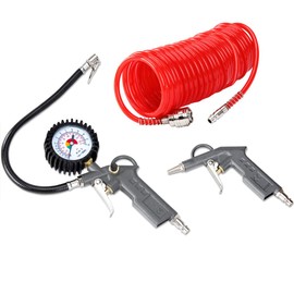 DEUBA® Compressed Air Tool 3pc Set | 12 Bar Standard Compressors | 5m Hose | Blow Gun | Accessories | Tyre Inflator Pressure Gauge | Pneumatic Power Fittings | Home Improvement Workshop
