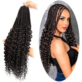 SECPOCPONY Long Boho Curl Box Braids Crochet Hair 24 Inch 8 Packs Pre looped French Curl Braiding Hair for Black Women Crochet Goddess Box Braid with Curly Ends (4#, Brown)