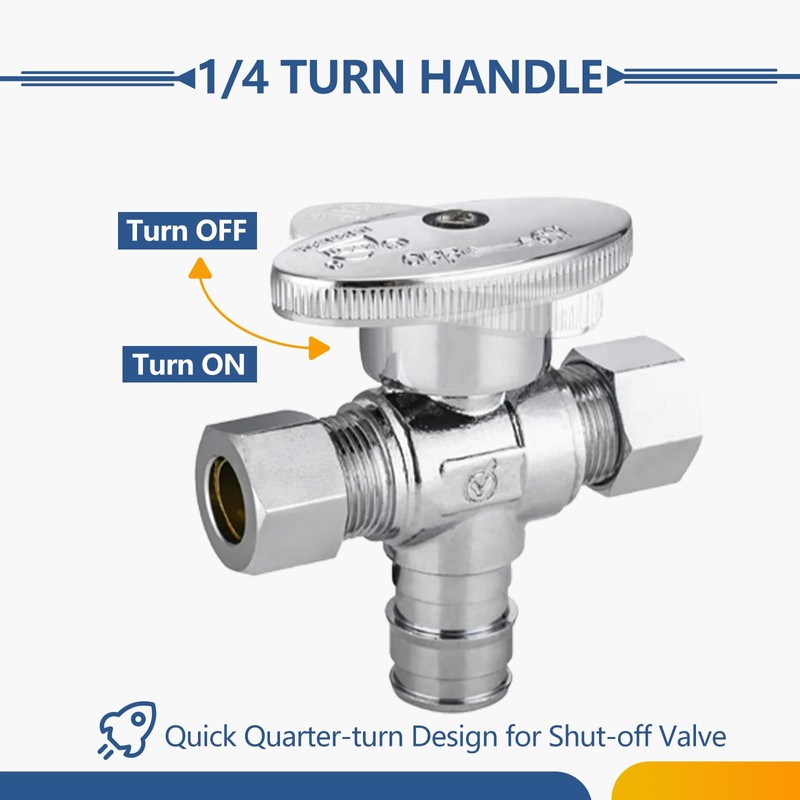 10-Pack GUOFIS PEX-A Angle Stop Valve with Dual Compression Outlet,1/2"