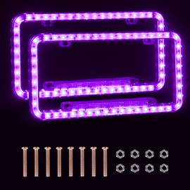 eing License Plate Frame Auto 12 V 54 LED Color Light Acrylic License Plate Cover,2 - Pack, Purple Light