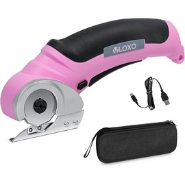 Cordless Electric Scissors, VLOXO Cardboard Cutter with Safety Lock 4.2V Electric Mini Cutter Rechargeable Rotary Cutter for Leather Felt Rug Box with Storage Box Pink