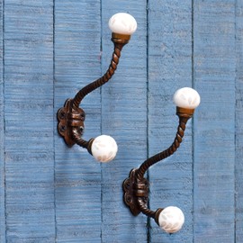 IndianShelf 2 Packs Decorative Coat Hooks Unique Wall Hooks Kids Iron Coat Rack Wall Mounted White Towel Holder Simple Hangers