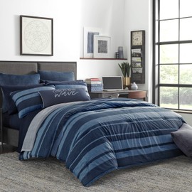 Nautica - King Size Comforter Set, Cotton Reversible Bedding with Matching Shams, Stylish Home Decor (Longpoint Blue, King)