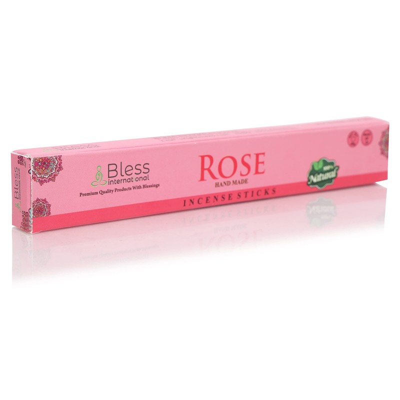 Bless-Rose-Incense-Sticks 100%-Natural-Handmade-Hand-Dipped Organic-Chemicals-Free For-Purification-Relaxation-Positivity-Yoga-Meditation The-Best-Woods-Scent (25 Sticks (40GM))