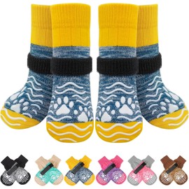PUPTECK Anti Slip Dog Socks, Shoes with Grippers to Prevent Licking Hardwood Floors Traction, Rubber Boots & Paw Protectors for Small Medium Large Dogs Cold/Hot Pavement, Senior Dogs Booties Blue