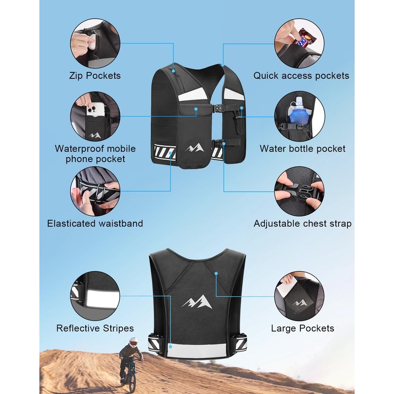 HSYFUNA Running Hydration Vest with 500 ml Water Bottle, Reflective,