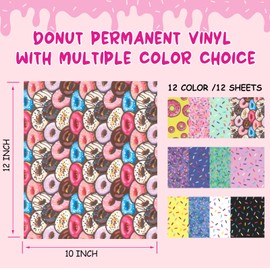 Tintnut Permanent Vinyl - 12 Sheets 12"x10", Donut Sprinkle Permanent Vinyl for Cricut Machine, Permanent Vinyl Sheets, Permanent Adhesive Vinyl, Sweet Bakes Pattern Vinyl Permanent