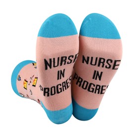 CENWA 1 Pair Nurse Gift Nurse In Progress Socks for Medical Professionals RN Gift for Nurse Medical Student Gift, Pink, Medium