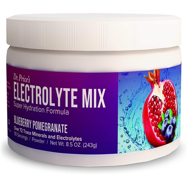 Electrolyte Mix Supplement Powder, 90 Servings, 72 Trace Minerals, Potassium, Sodium, Electrolyte Replacement Keto Drink | Blueberry-Pomegranate Flavor | Dr. Price's Vitamins, No Sugar, Vegan Non-GMO