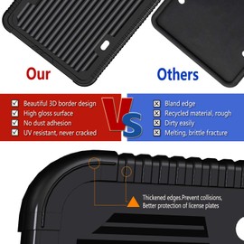 Aootf Black License Plate Frames-2 Pack Silicone License Plate Cover Front & Rear Tag Slim Holder with Stainless Steel Screws, Screw Caps, with Rust-Proof. Rattle-Proof. Weather-Proof. for Women & Men