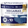 NorthShore MegaMax Adult Overnight Diapers, 12-Hour Tab-Style, Medium, 10 Count