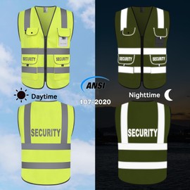 Uno Mejor Security Vest for Security Guard 9 Pockets High Visibility Reflective Safety Vest with Reflective Strips, Hi Vis Work Vest for Men Women, Meets ANSI, UG100S-Yellow Small