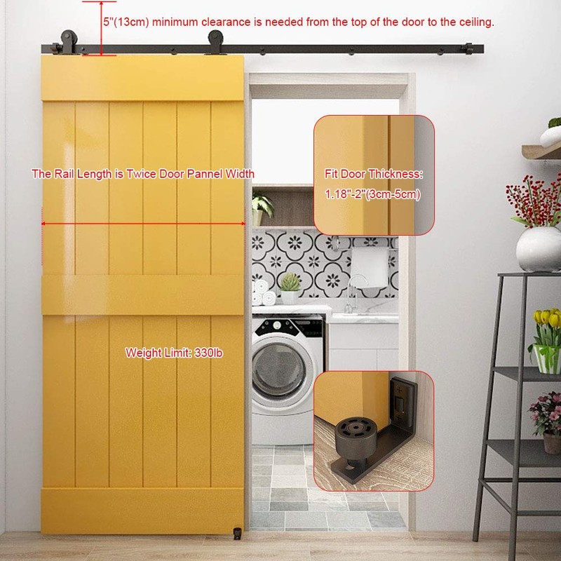 8FT Sliding Barn Door Hardware Kit Black Rustic Rail Track