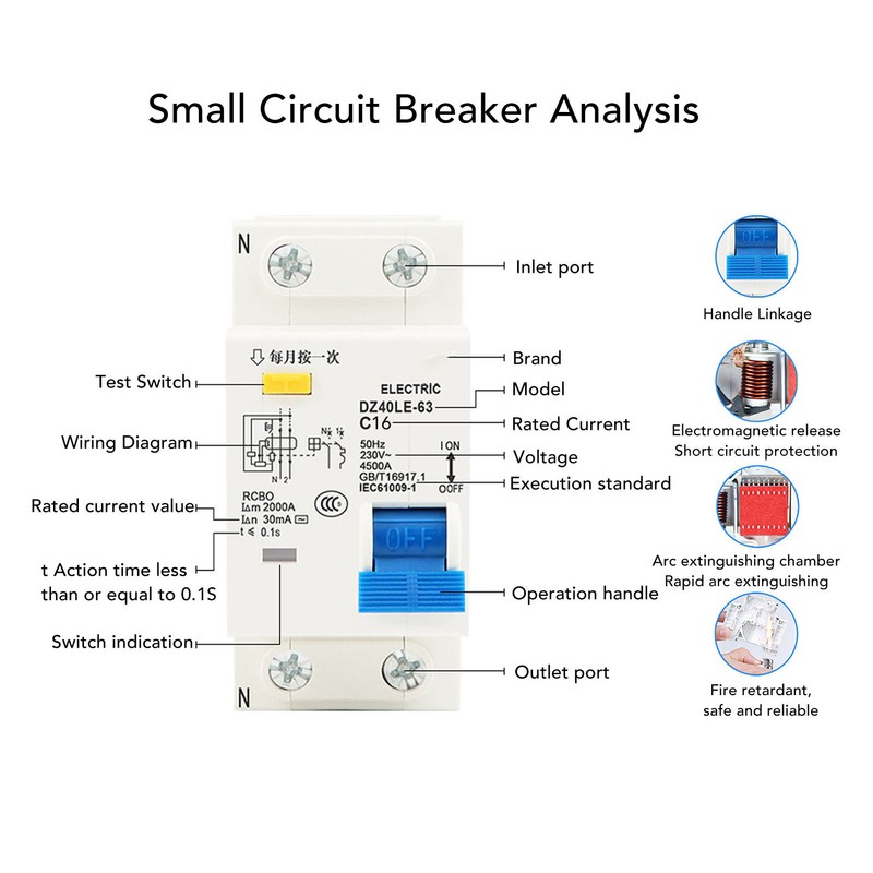 Air Switch with Leakage Protector Single Handle Circuit Breaker for
