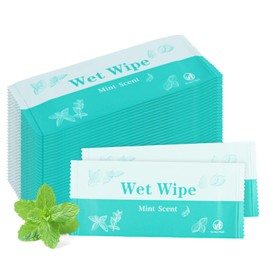 Hipruict Individual Hand Wipes, 50 Pcs Wet Wipes Individually Wrapped, Wet Napkins Travel Size for Wedding, Barbecue, Restaurant, Mint Scent