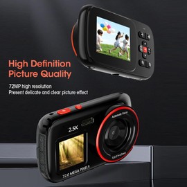 Digital Camera for Kids, 72MP 16X Zoom Anti Shake Automatic, Compact Portable Camera for Boys Girls Kids(6 Colors) (Black)