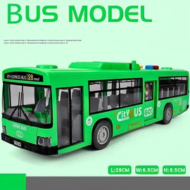 Cemirk Bus Toy for Boys and Girls Ages 1 and Up - with Lights and Sounds, Realistic Tires, Simulated Functional Doors, Friction-Powered Movement, Green