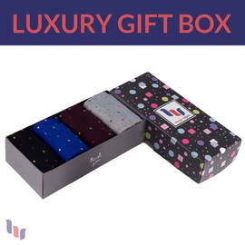 Hugh Ugoli Men's Bamboo Dress Socks for Business, Trouser | Thin, Seamless, Patterned Crew Socks in Gift Box, Shoe Size 7-12, Square 4 I 4 Pairs