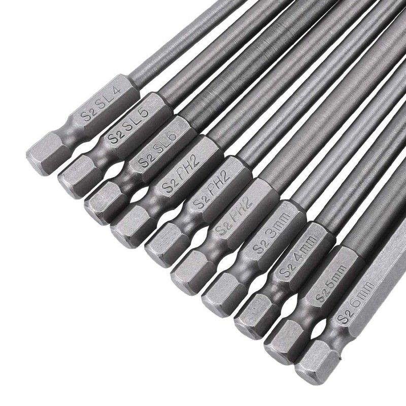 10pcs 1/4 Inch Hex Shank Long Magnetic BST Screwdriver Bits