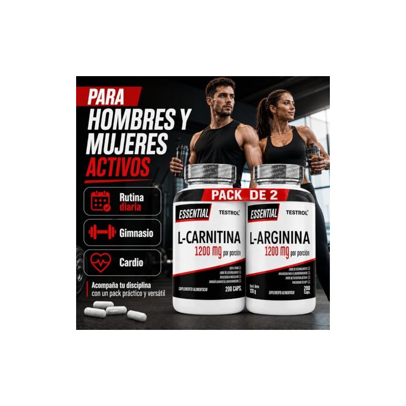 Combo L Carnitina + L Arginina Essential 200 Cápsulas c/u
