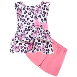 zarmfly Baby Girls Clothes Set Toddler Girl Leopard Print Butterfly Ruffle Tank Top and Shorts 2 Piece Summer Outfit Set 4t