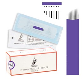 AWAKEN Microblading Needles 18 Pin Flat Sloped for Eyebrow Lips Disposable Pre Sterile Eo Gas Permanent Makeup Tattoo 0.20 mm/50 Pieces (18FS)
