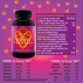 Hallingers Multi Vitamin Herz - Vitaminherzen 120 vegane Gummies Vitamin A C D E B6 B12 Folsäure Biotin Panthotensäure Zink Iod (Dose) - Ostergeschenke Osterkörbchen Ostereier & als Osterdeko | Geburt