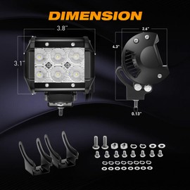 KINGOPT 2PCS 4Inch 18W LED Flood Light Pods, High Brightness LED Beam with Wiring Harness Kit, Mounting Bracket, Fog Lamps, Driving Lights for Truck, Car, Golf Cart, SUV, Motor, Jeep