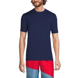 Lands' End Men's Short Sleeve Swim Tee Rash Guard, Deep Sea Navy, Small