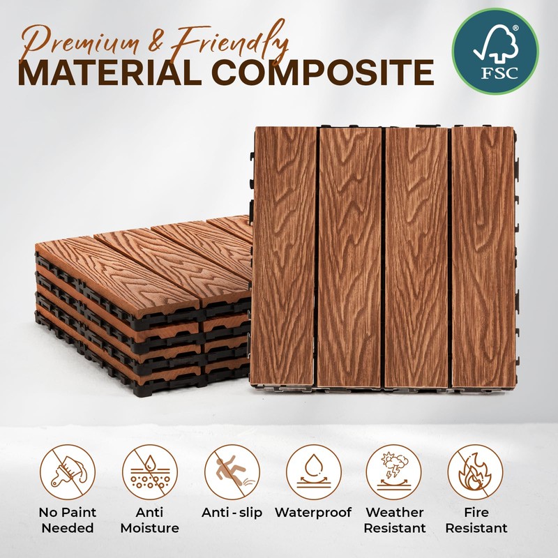 IDZO Wood Plastic Composite Deck Tiles Set of 10, Sustainable