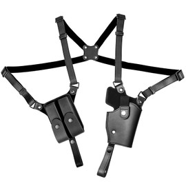 Universal Shoulder Holster for Men Adjustable Leather Gun Holster for Concealed Carry with Double Magazine Pouch Fits 1911, Glock 17/19/23, and Most Pistols (Right Hand Use)