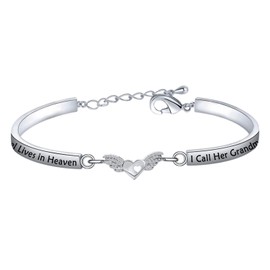 LQRI Memorial Jewelry Loss of Family Member Gift My Guardian Angel Lives in Heaven I Call Him/Her Grandpa Son Grandma Mom Daughter Angel Wing Charm Bracelet In Memory Of Loved One (silver-grandma)