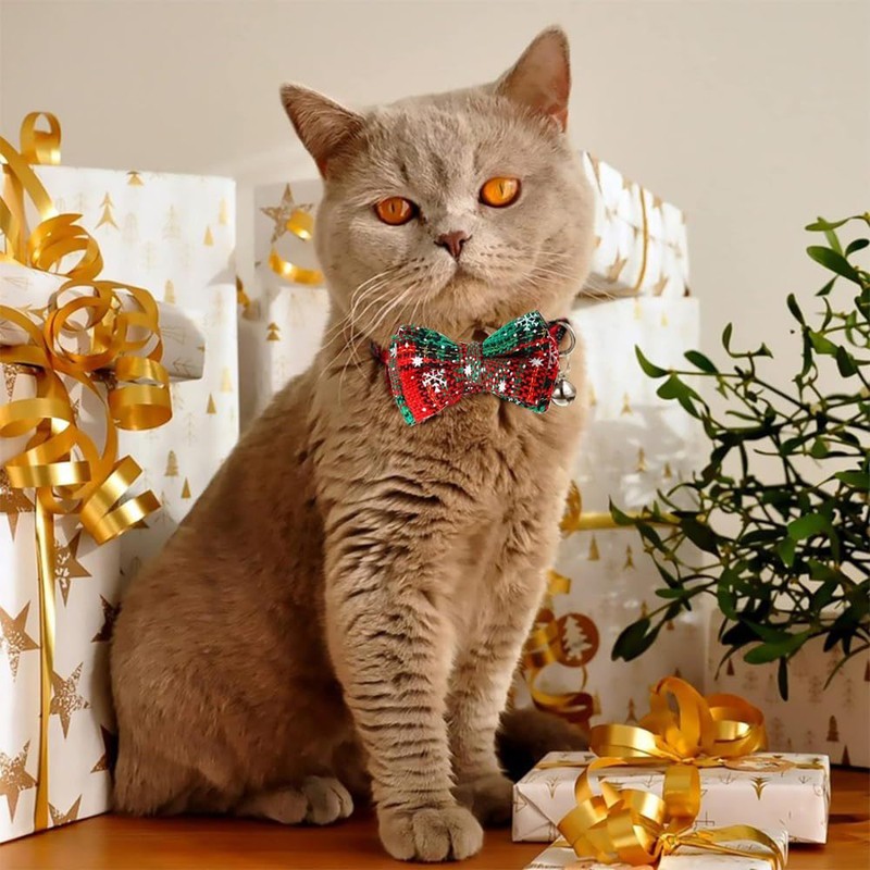 Set of 2 Christmas Pet Collars with Safety Buckle, Adjustable