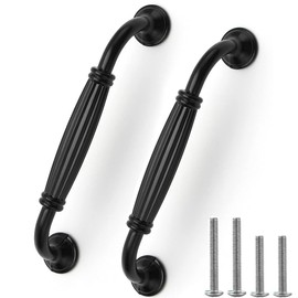 Kyrio 12 Pieces Black Cabinet Door Handles European Aluminum Door Handles for Cabinet Doors Hardware Matte Black Drawer Handles Long Arch Shape Pull Handles Hole Center 128mm